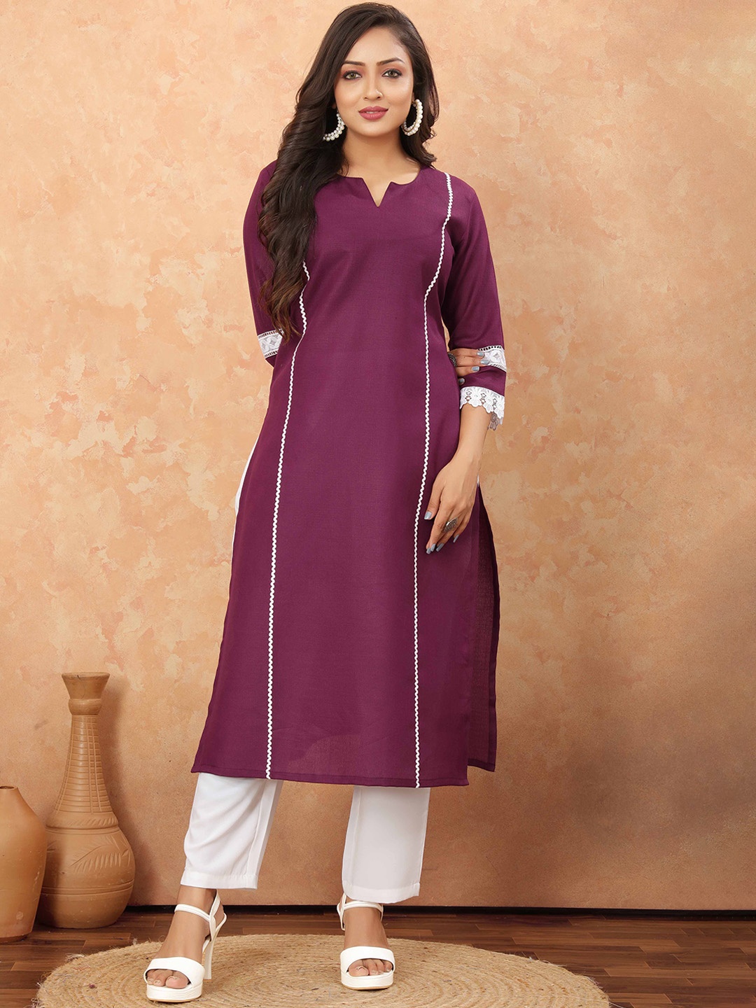 

Odd By Poshaak Regular Pure Cotton Gotta Patti Kurta with Trousers, Purple