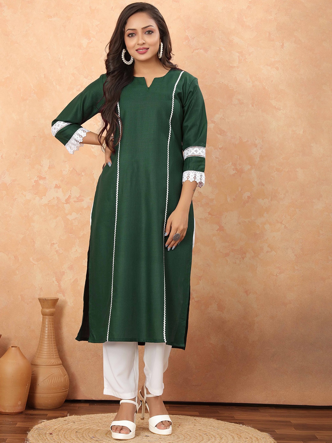 

Odd By Poshaak Regular Pure Cotton Kurta with Trousers, Green