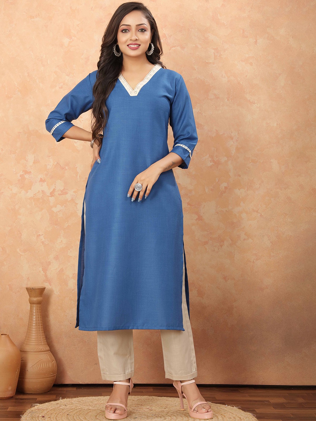 

Odd By Poshaak Women Regular Pure Cotton Kurta with Trousers, Blue