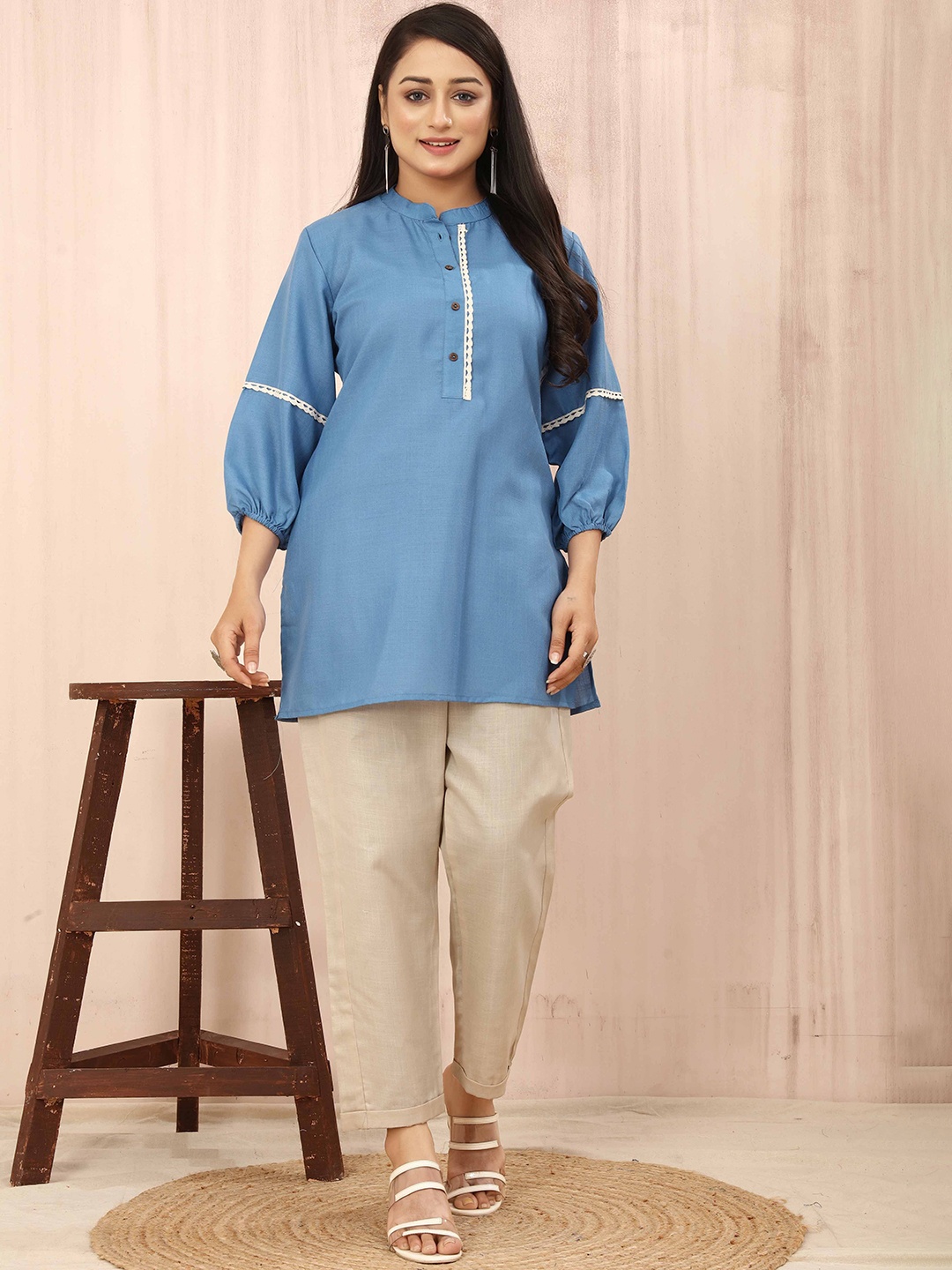 

Odd By Poshaak Pure Cotton Tunic With Trousers, Turquoise blue