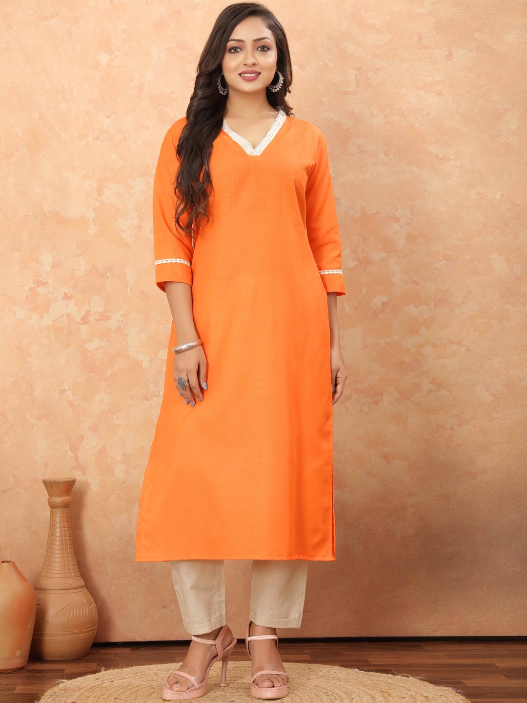

Odd By Poshaak Women Regular Pure Cotton Kurta with Trousers, Orange