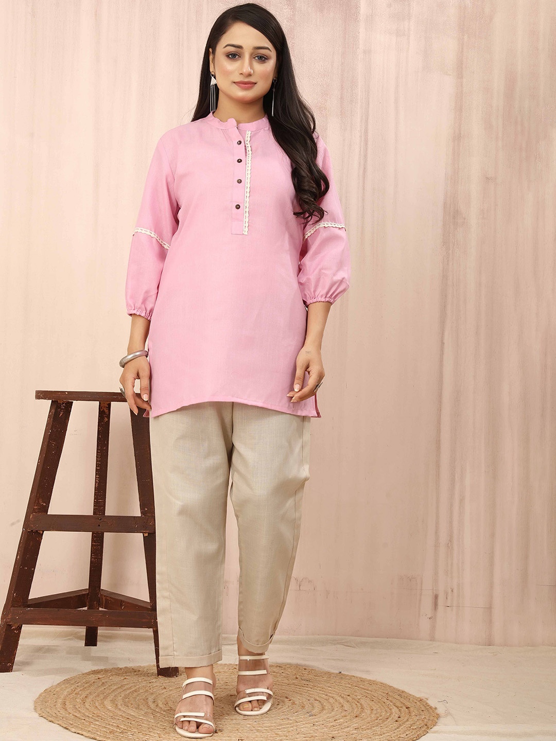 

Odd By Poshaak Women Regular Pure Cotton Top with Trousers, Pink