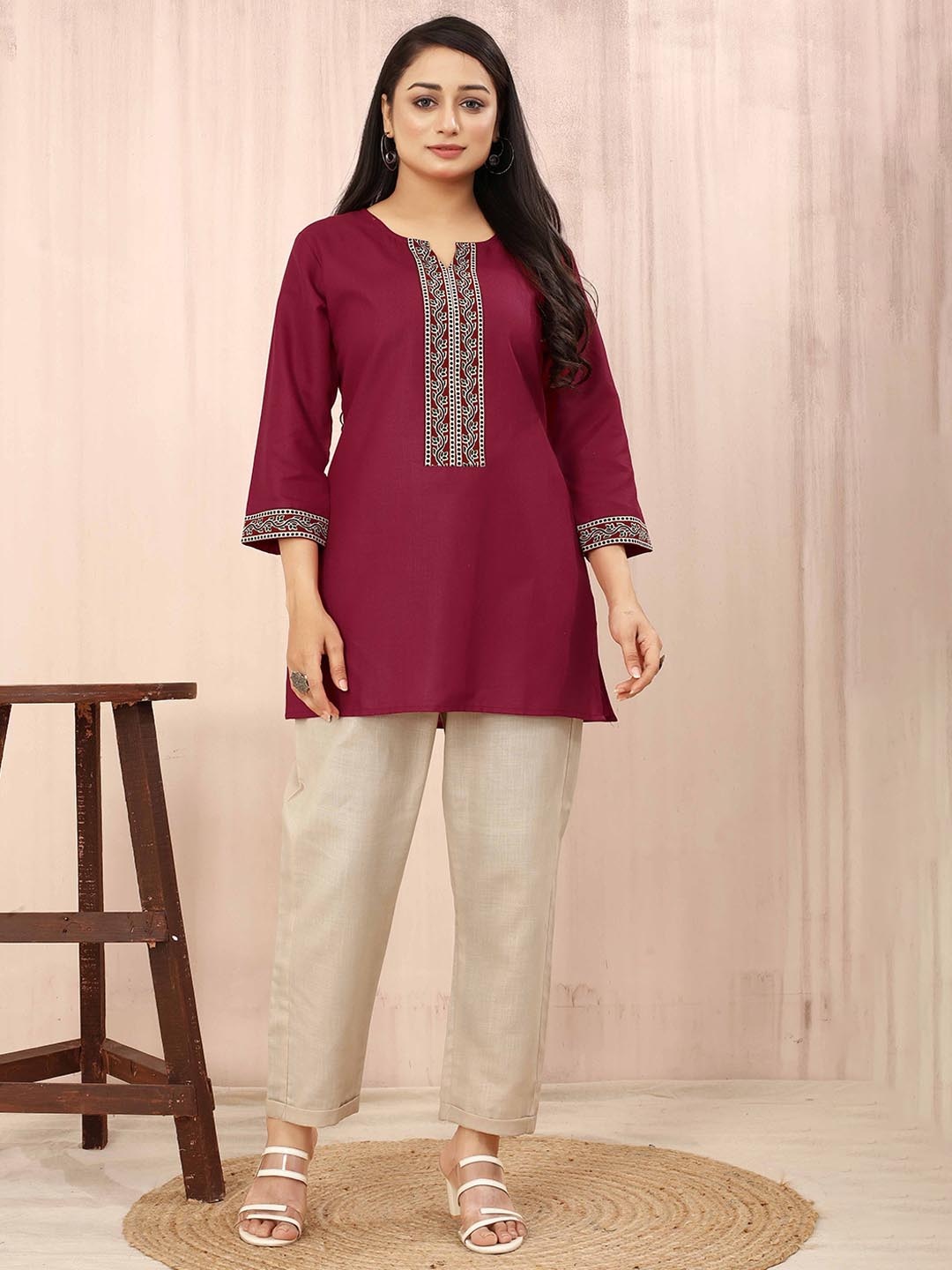 

Odd By Poshaak Pure Cotton Tunic With Trousers, Maroon