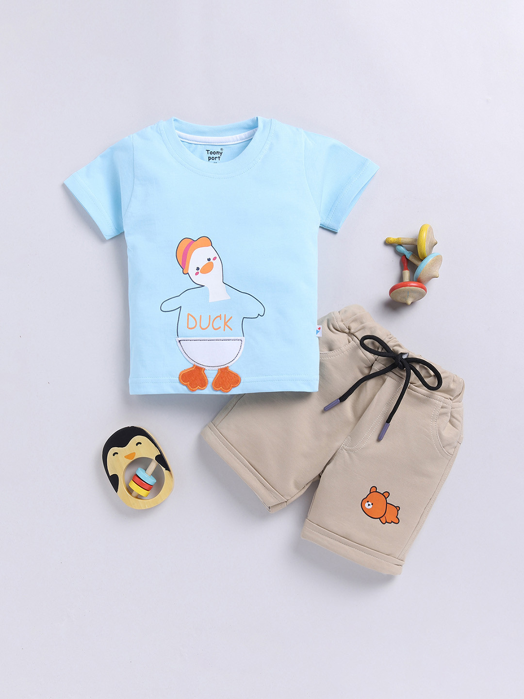 

Toonyport Boys Printed Round Neck Pure Cotton T-shirt with Shorts, Blue