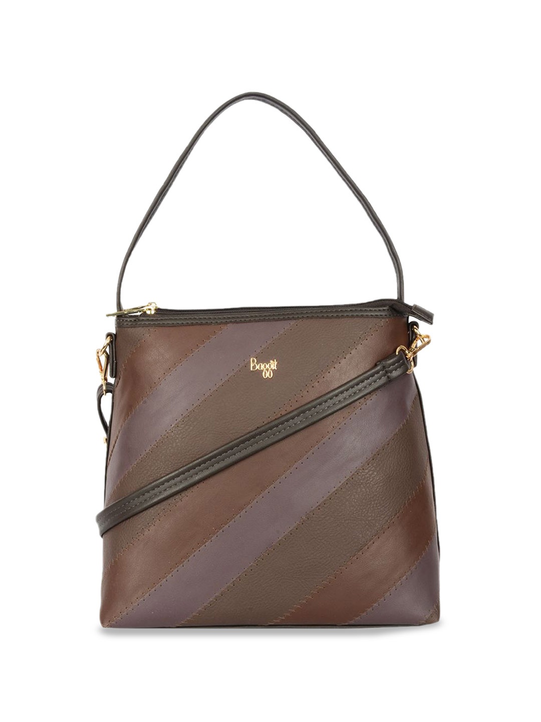 

Baggit PU Structured Striped Handheld Bag, Brown