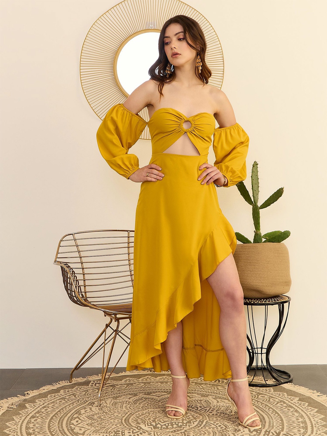 

Berrylush Off-Shoulder A-Line Midi Dress, Yellow