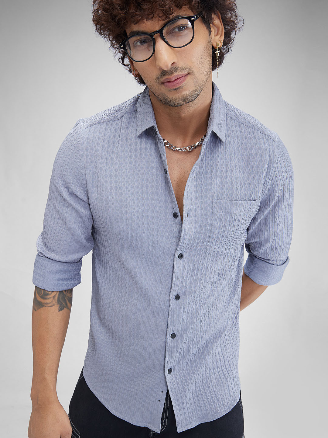 

VASTRADO Men Contour Patterned Shirt, Blue