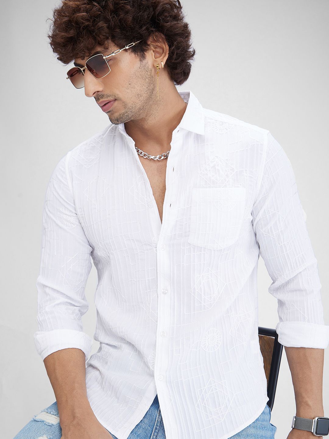 

VASTRADO Men Embroidered Self Design Shirt, White