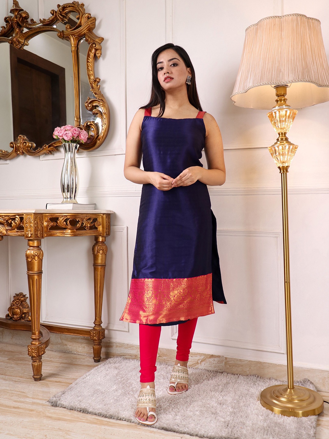 

KALINI Woven Design Zari Kurta, Navy blue