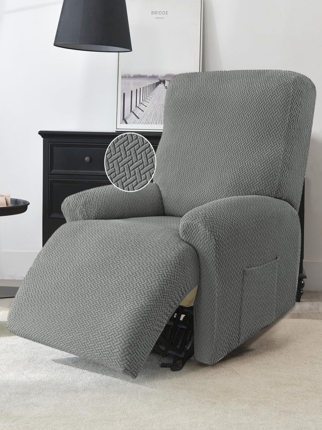 

HOKIPO Grey Jacquard 1 Seater Recliner Sofa Cover With Arms