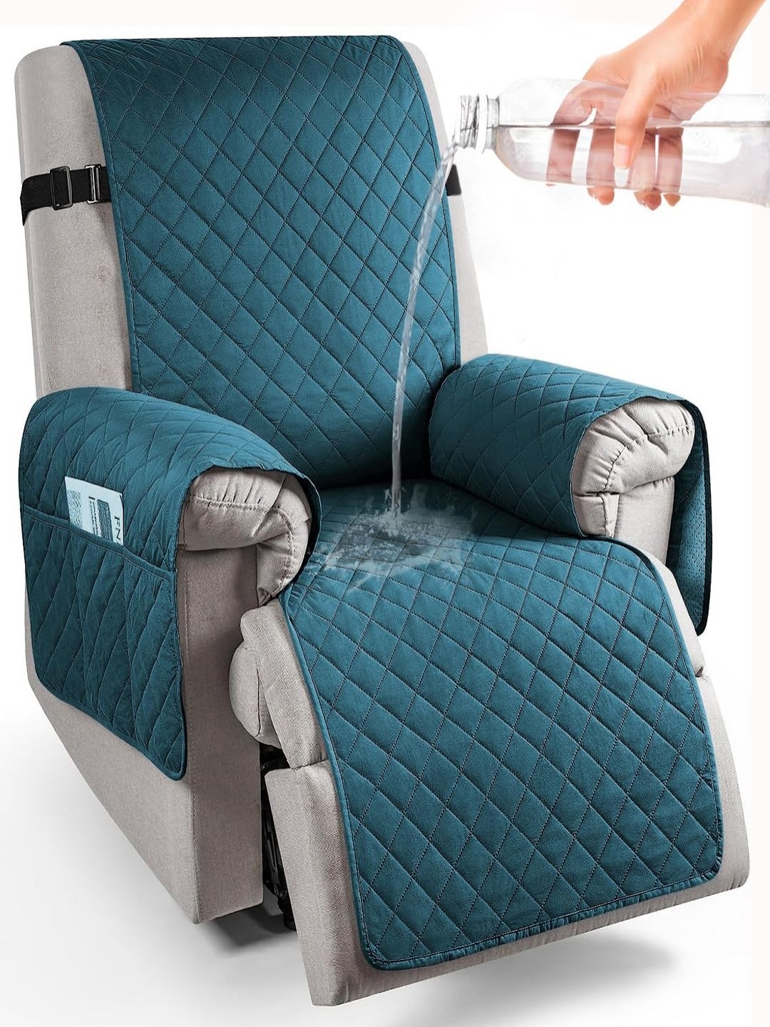 

HOKIPO Teal Blue Self Design Sofa Cover With Arms