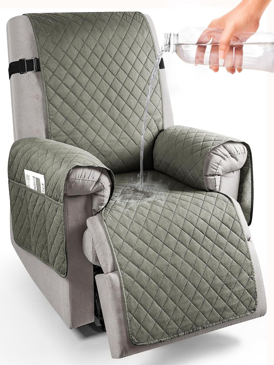 

HOKIPO Grey Self Design Recliner Sofa Cover