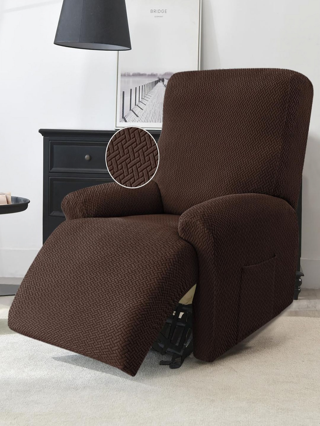 

HOKIPO Brown Jacquard Sofa Cover With Arms
