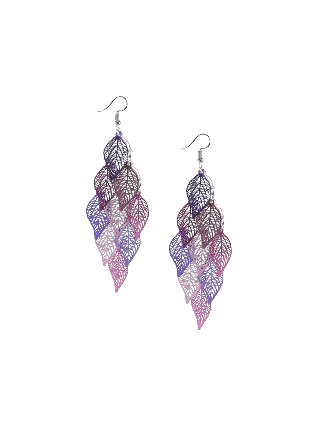 

EL REGALO Leaf Shaped Fish Hook Earwire Drop Earrings, Purple