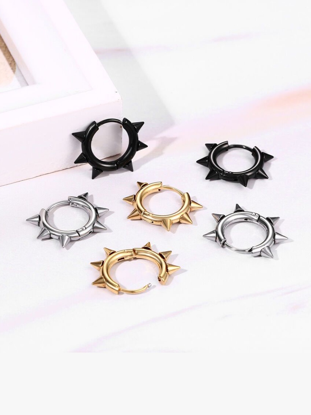 

EL REGALO Unisex Set Of 3 Contemporary Hoop Earrings, Silver