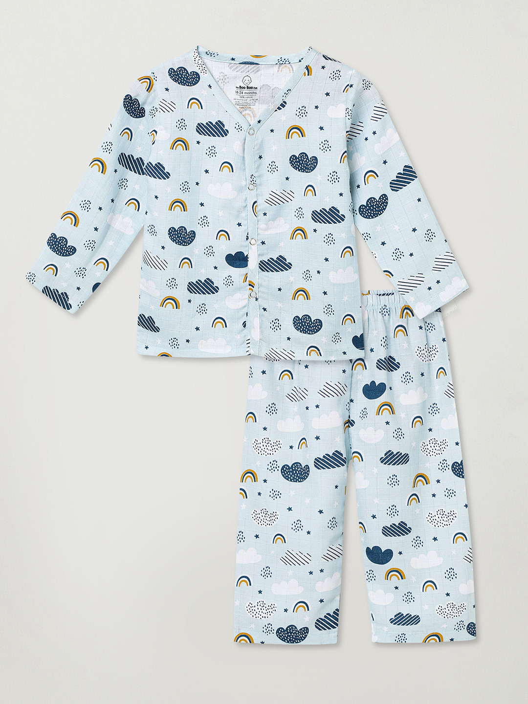 

The Boo Boo Club Kids Conversational Printed Pure Cotton Shirt With Pyjamas, Blue