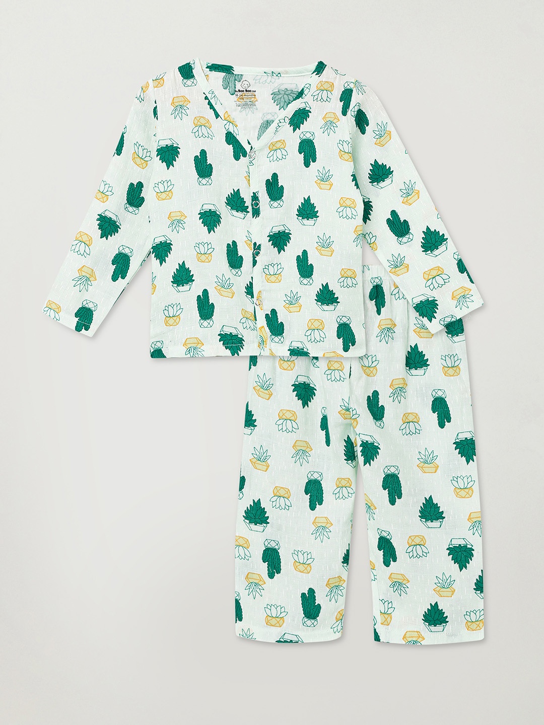 

The Boo Boo Club Kids Conversational Printed Pure Cotton Shirt With Pyjamas, Green