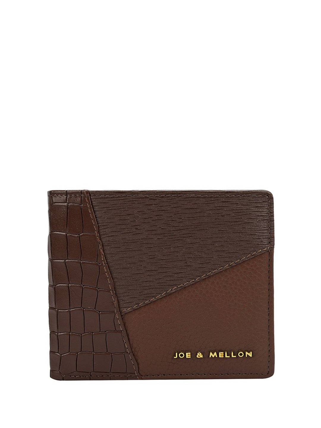 

Joe & Mellon Men Geometric Textured Leather Three Fold Wallet, Brown