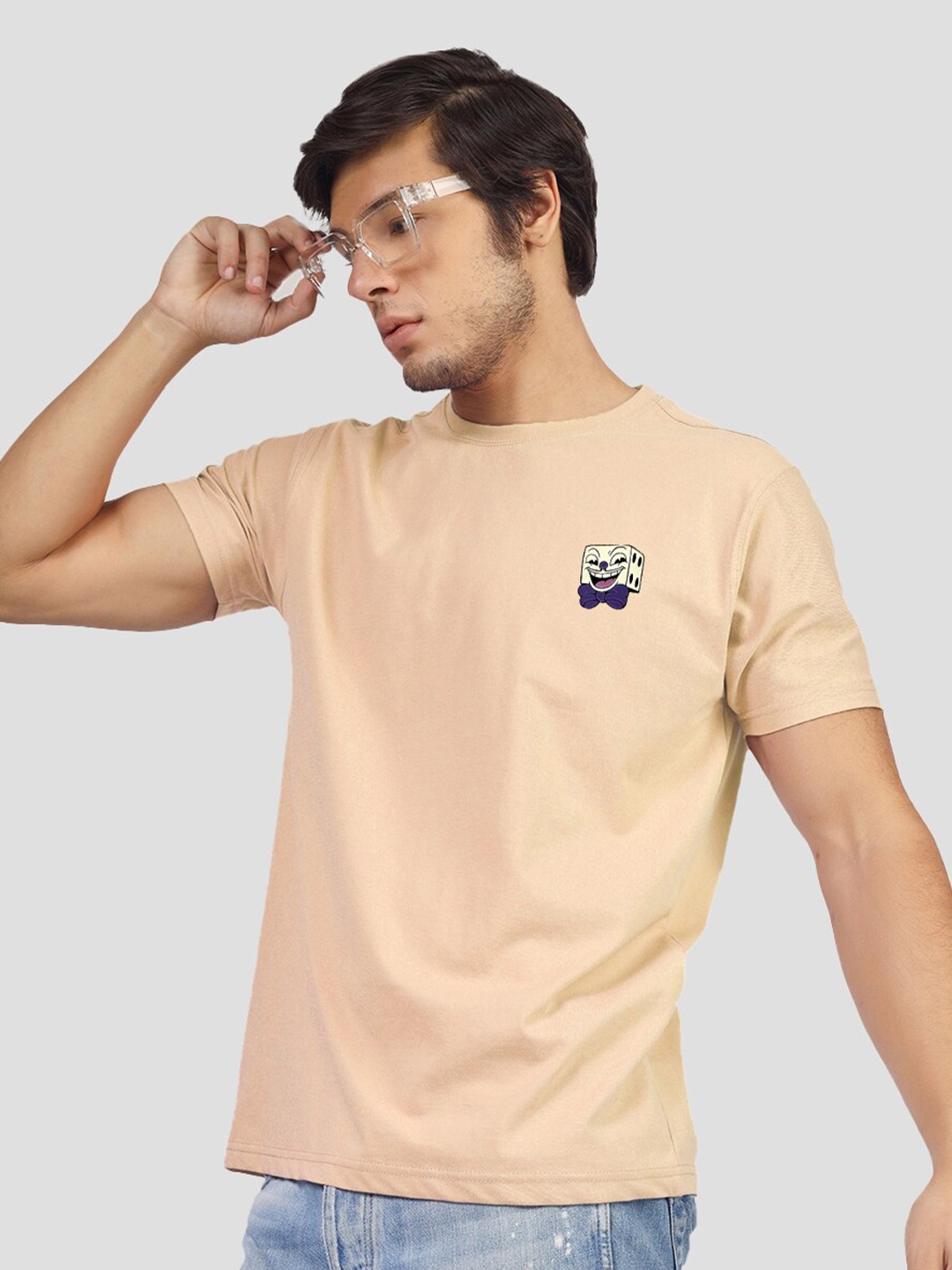 

Greylongg Men Solid Round Neck T-shirt, Beige