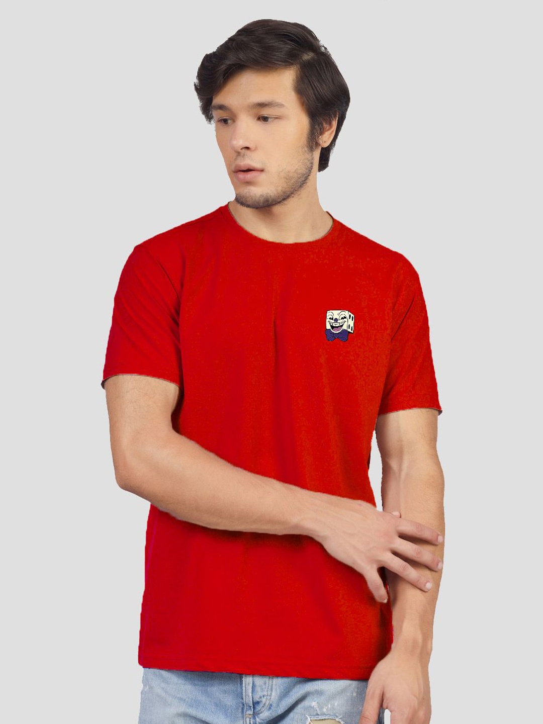 

Greylongg Men Solid Round Neck T-shirt, Red