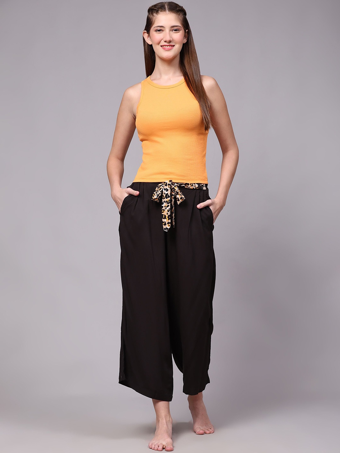 

BStories Sleeveless Pure Cotton Cami With Palazzos, Black