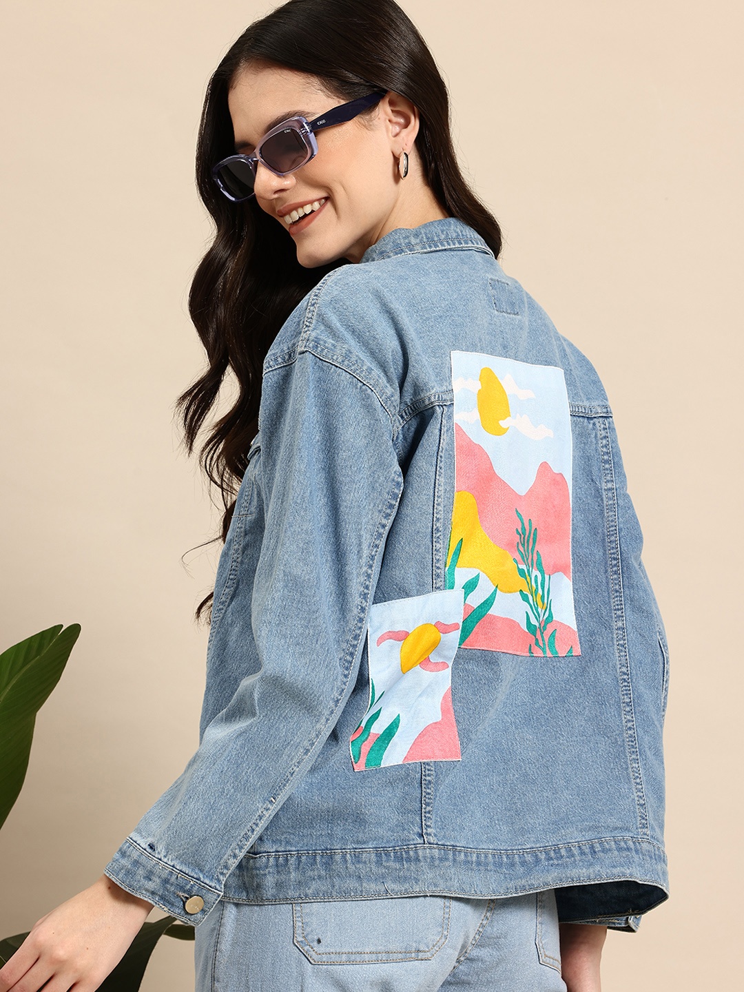 

Mast & Harbour Printed Patch Denim Trucker, Blue