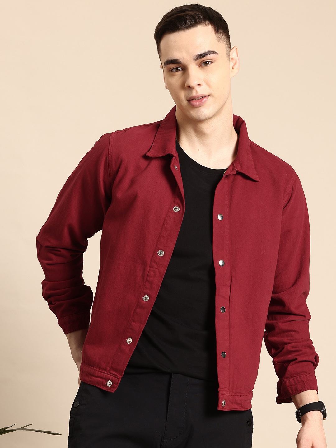 

Mast & Harbour Pure Cotton Denim Jacket, Maroon