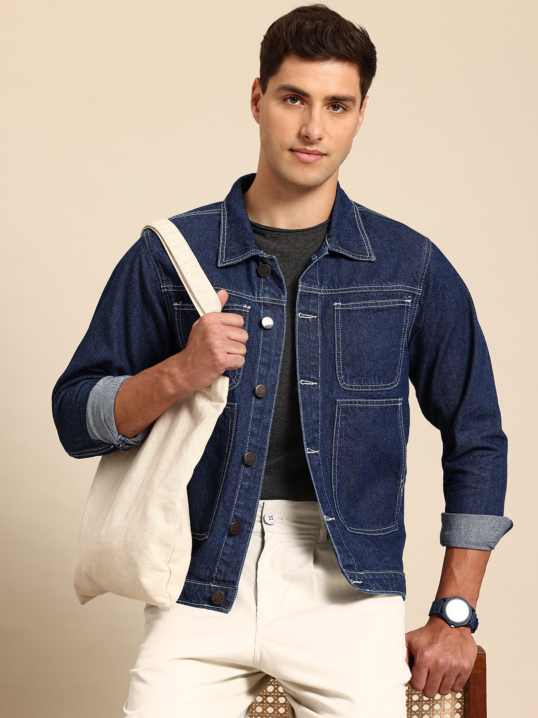 

Mast & Harbour Regular Pure Cotton Denim Jacket, Navy blue
