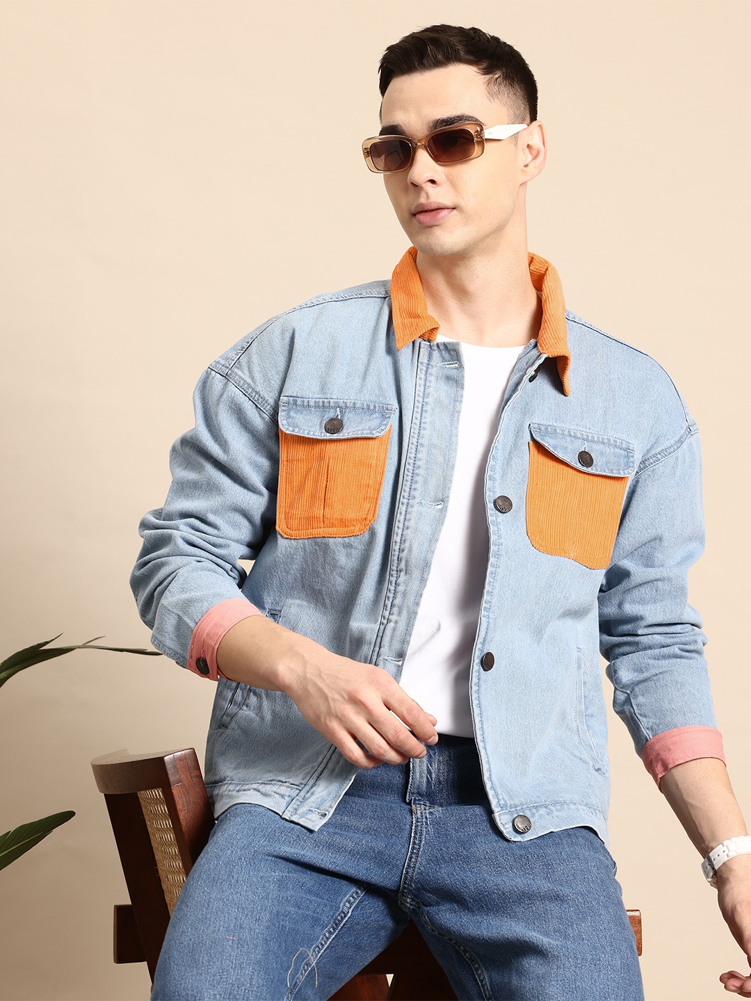 

Mast & Harbour Contrast Edge Pure Cotton Denim Jacket, Blue