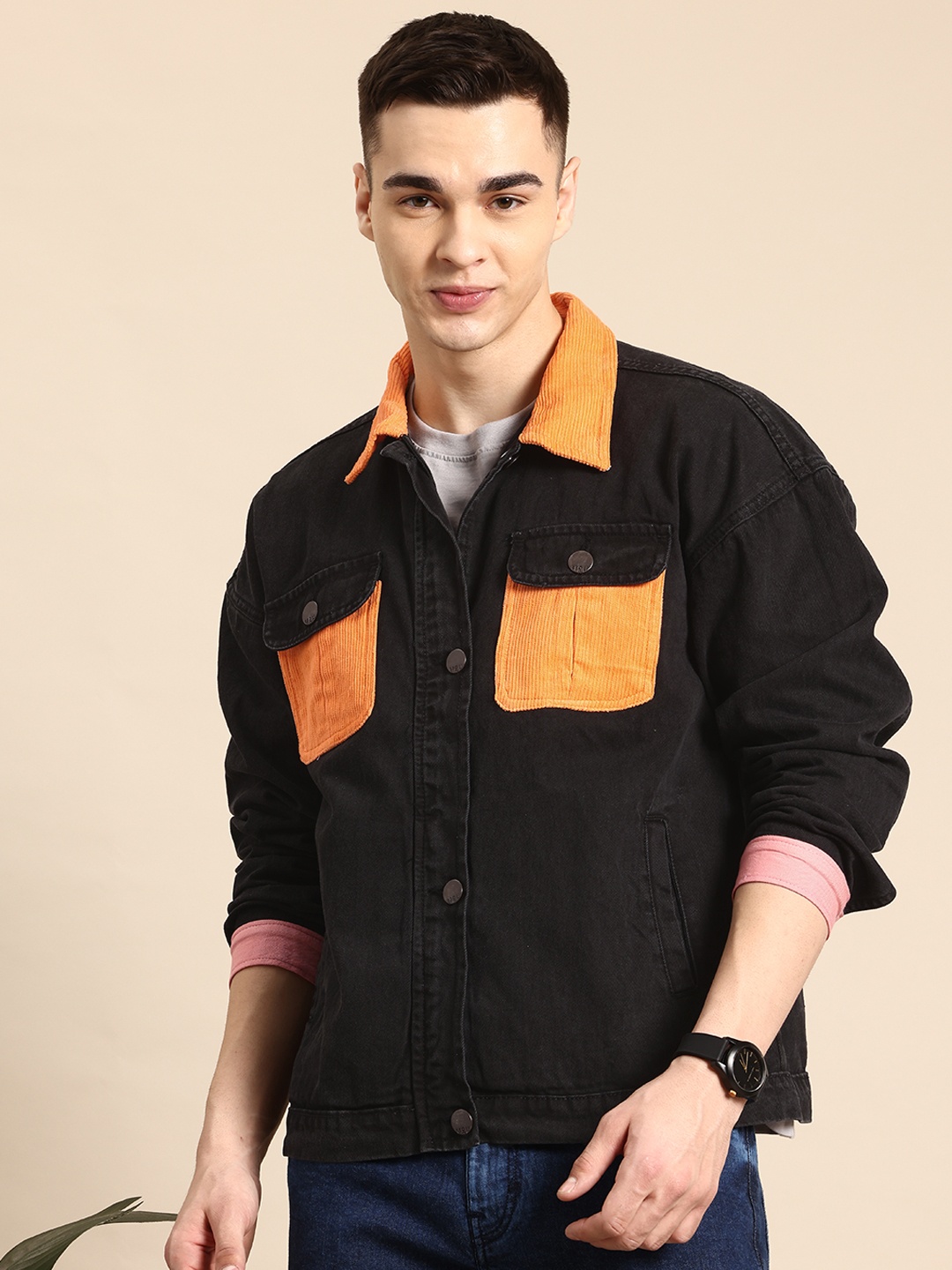 

Mast & Harbour Pure Cotton Denim Jacket With Contrast Pockets, Black