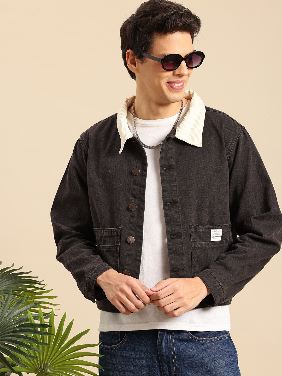 

Mast & Harbour Contrast Collar Pure Cotton Denim Jacket, Black