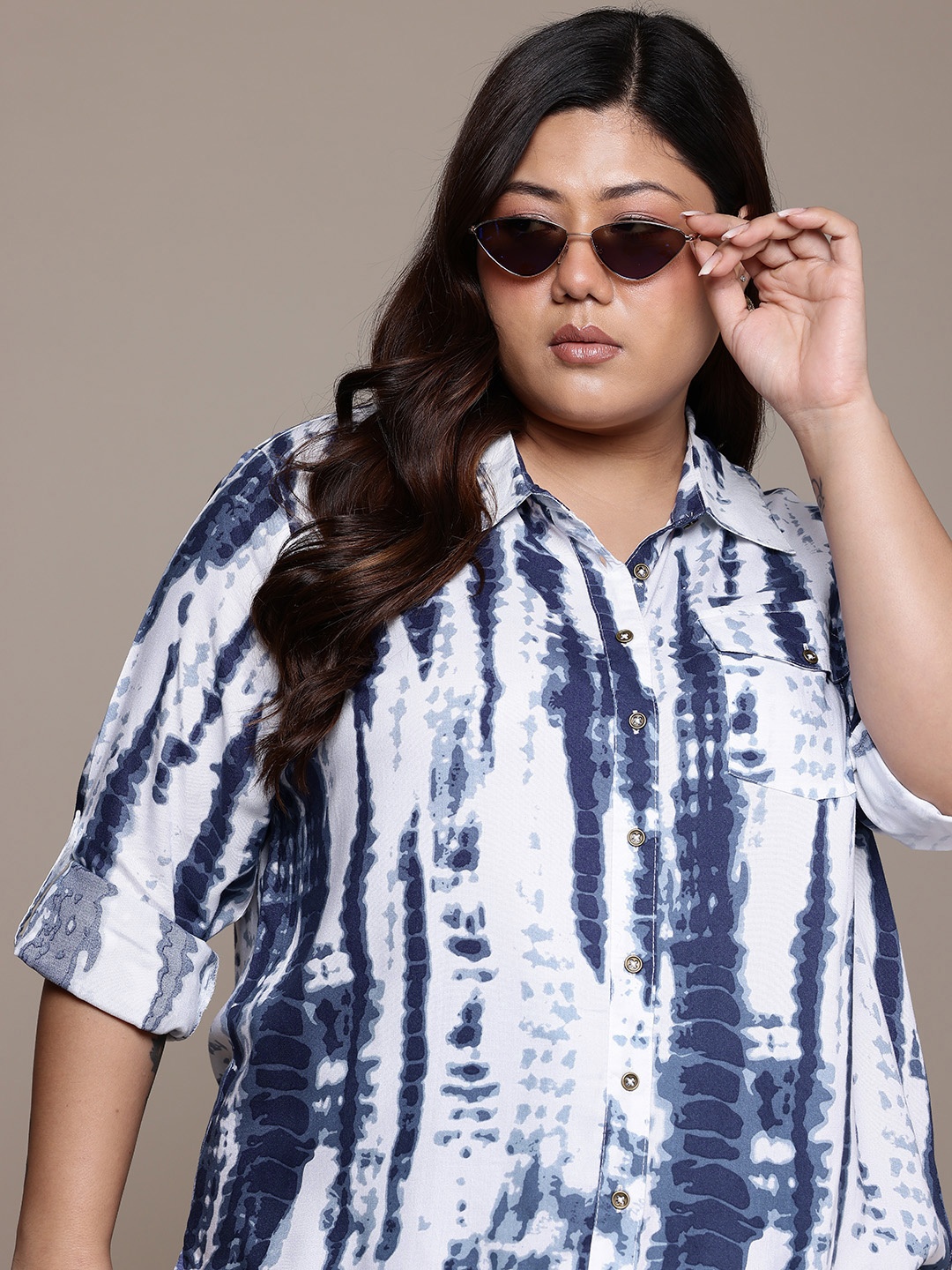 

The Roadster Lifestyle Co. Plus Size Tie & Dye Casual Shirt, White