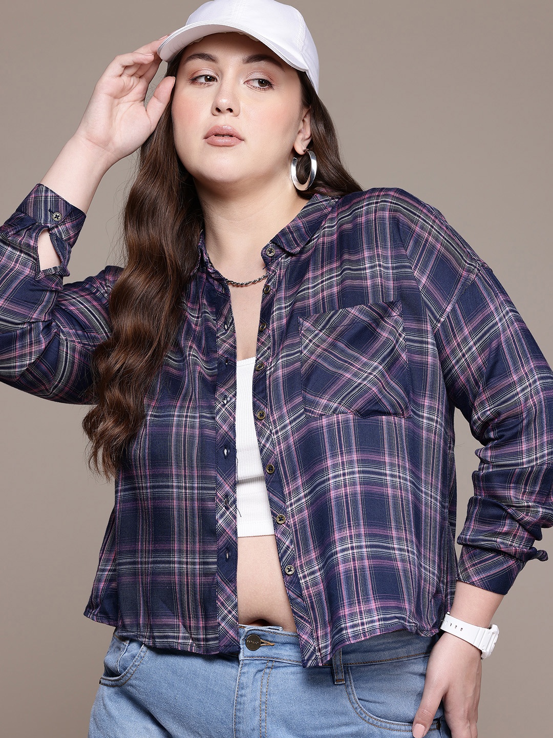 

The Roadster Lifestyle Co. Plus Size Tartan Checked Casual Shirt, Navy blue