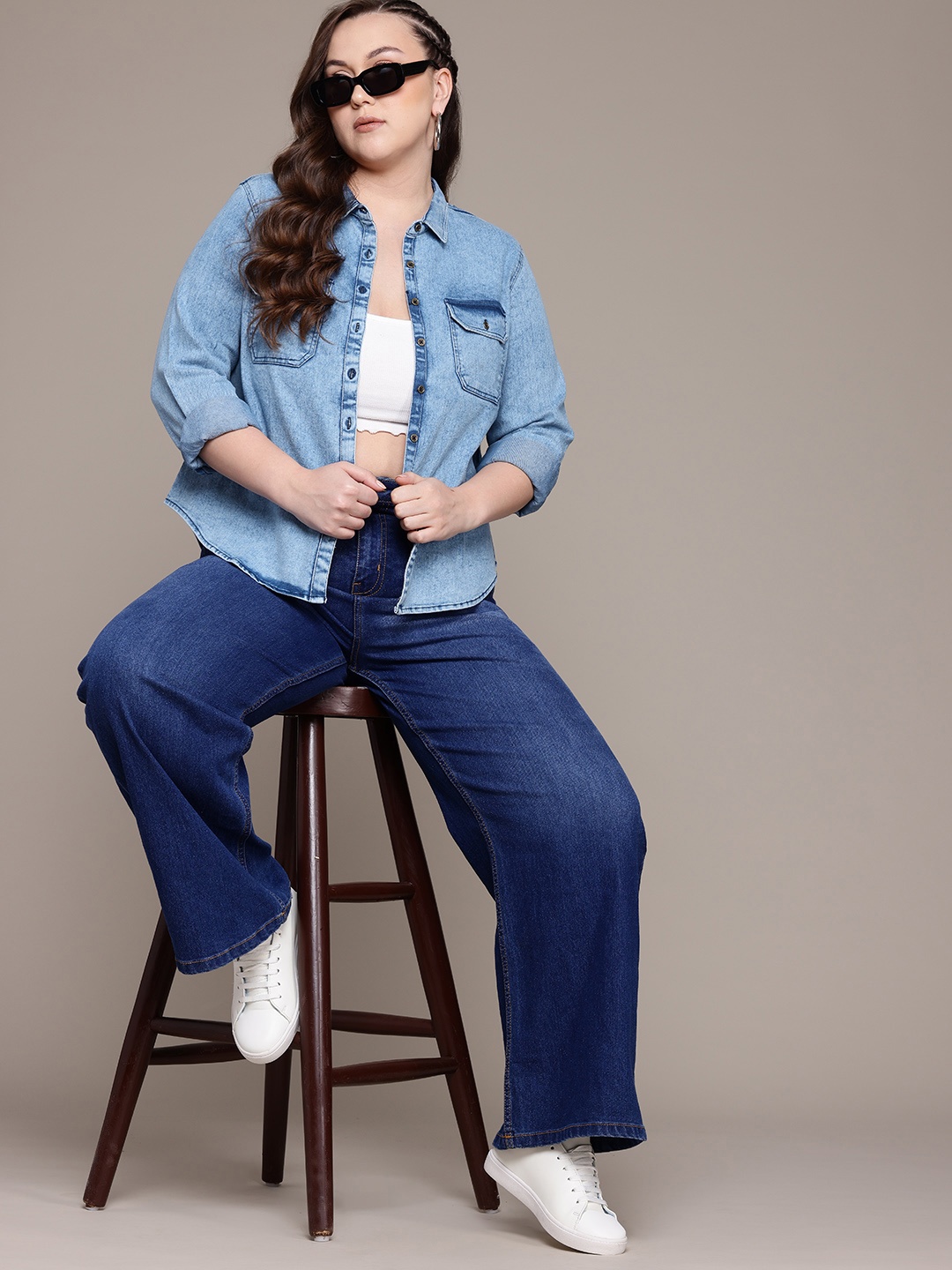 

The Roadster Lifestyle Co. Plus-Size Pure Cotton Denim Shirt, Blue