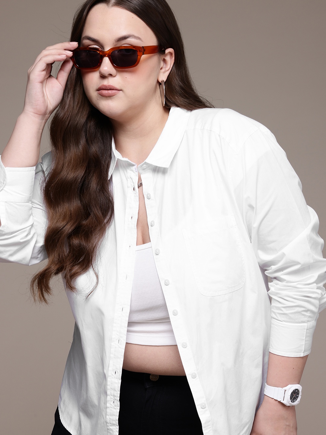 

The Roadster Lifestyle Co. Plus Size Pure Cotton Shirt, White