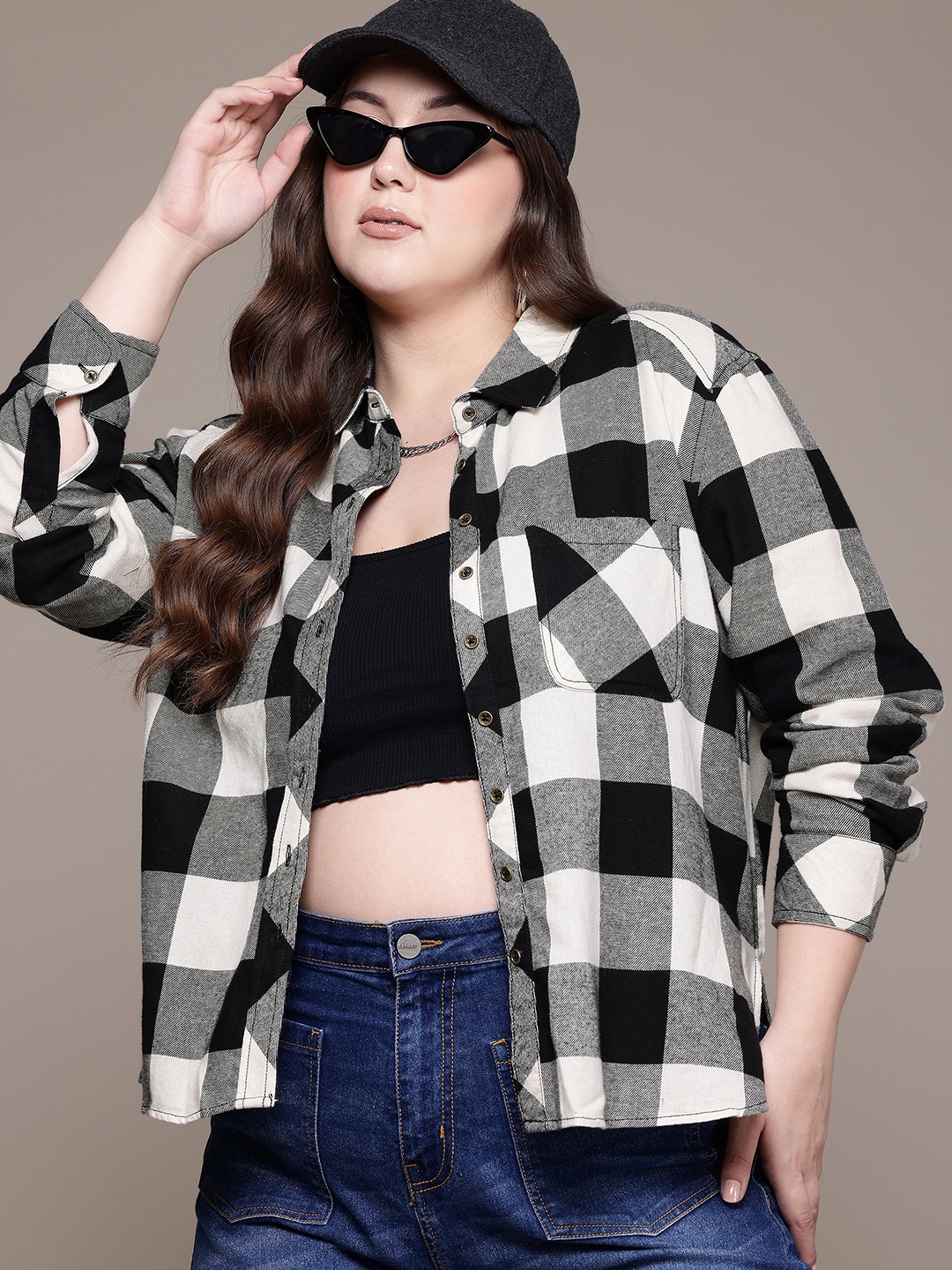 

The Roadster Lifestyle Co. Plus Size Buffalo Checked Casual Shirt, Black