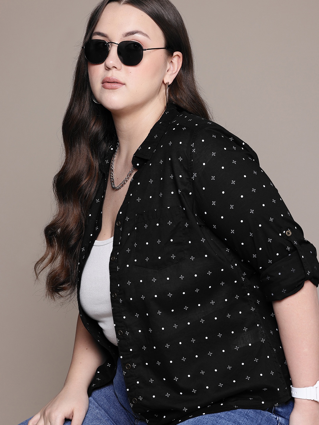 

The Roadster Lifestyle Co. Plus Size Printed Casual Shirt, Black
