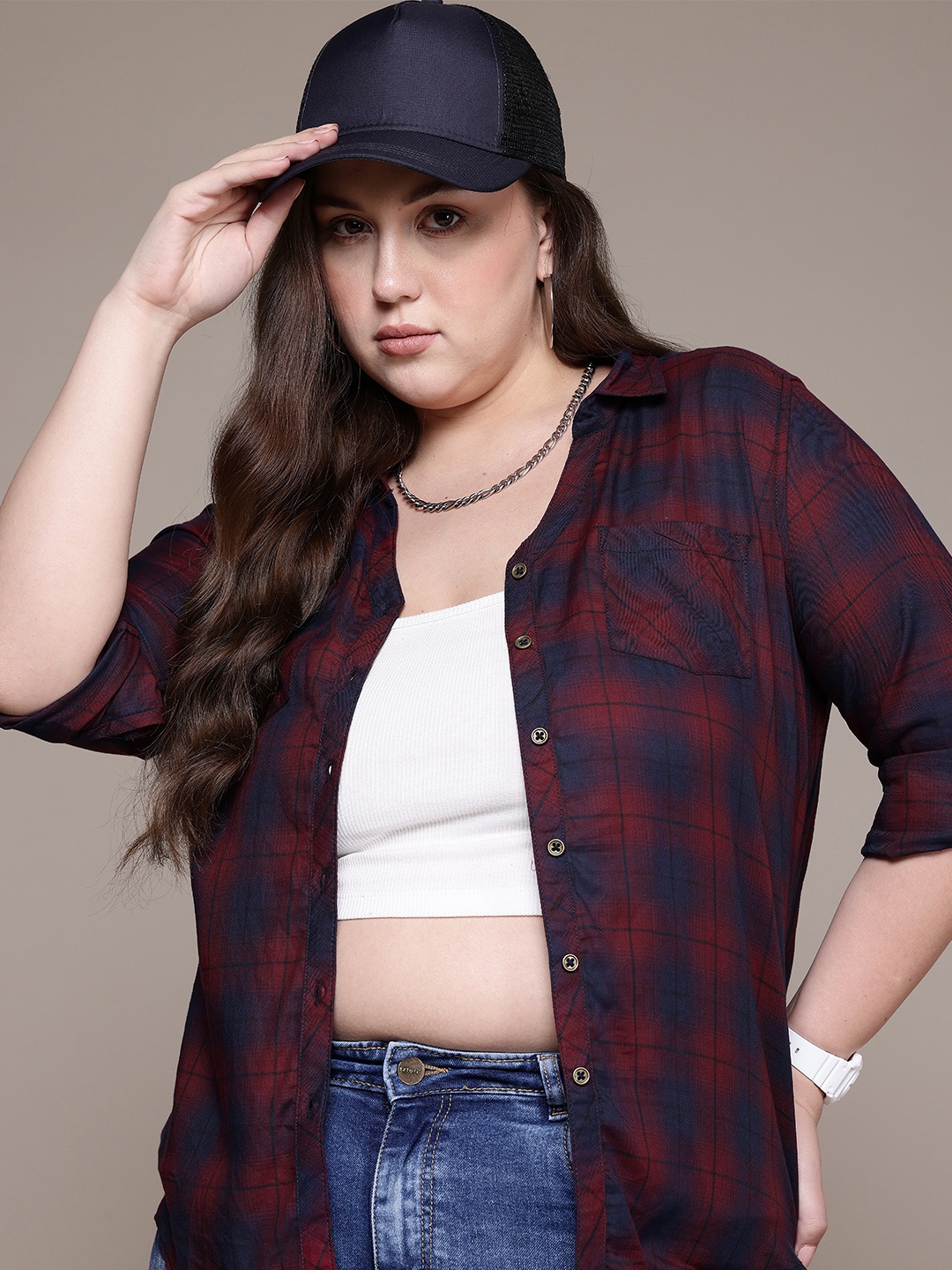 

The Roadster Lifestyle Co. Plus Size Checked Casual Shirt, Red