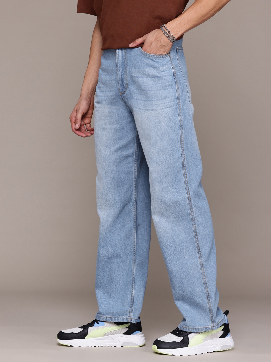 

The Roadster Lifestyle Co. Men Wide Leg Pure Cotton Jeans, Blue