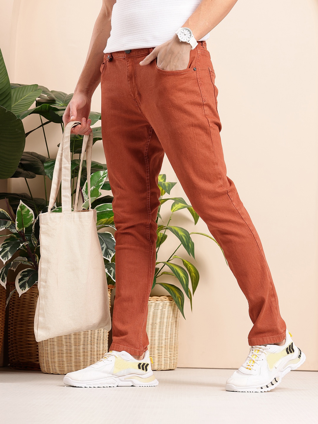 

Mast & Harbour Men Skinny Fit Stretchable Jeans, Rust