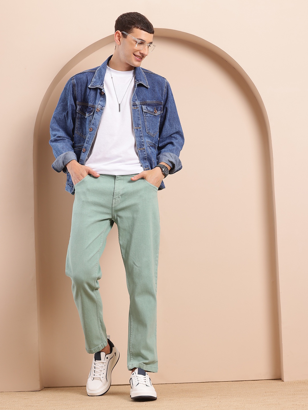 

Mast & Harbour Men Regular Fit Stretchable Jeans, Green