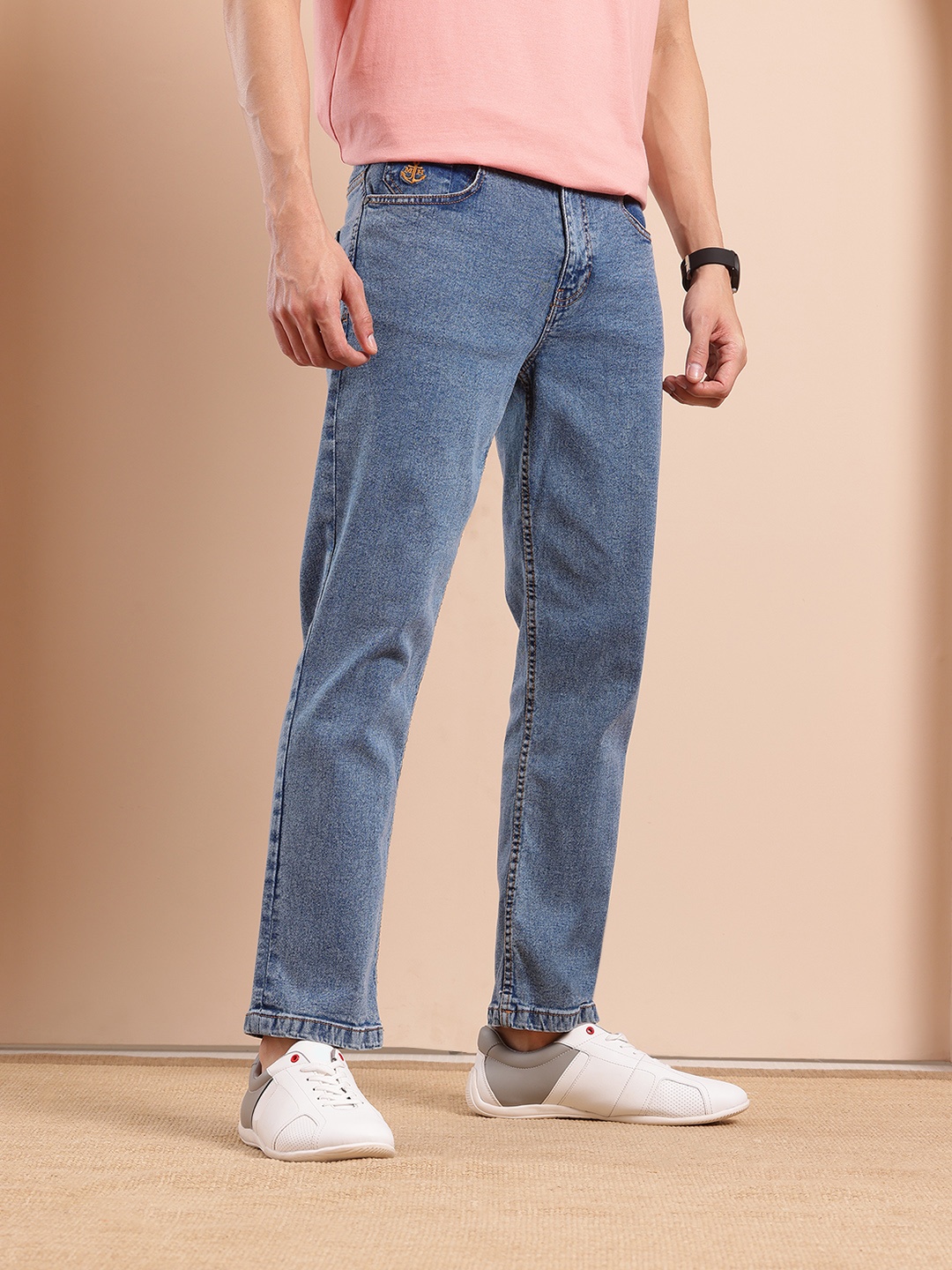 

Mast & Harbour Men Straight Fit Light Fade Stretchable Jeans, Blue