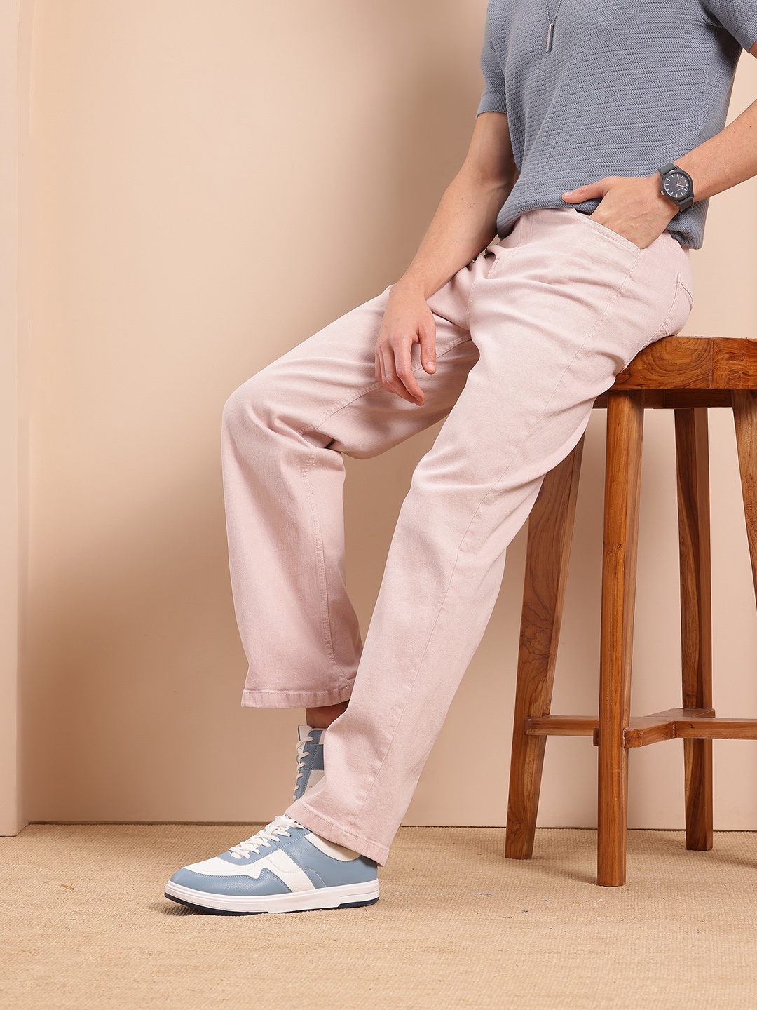 

Mast & Harbour Men Wide Leg Jeans, Pink