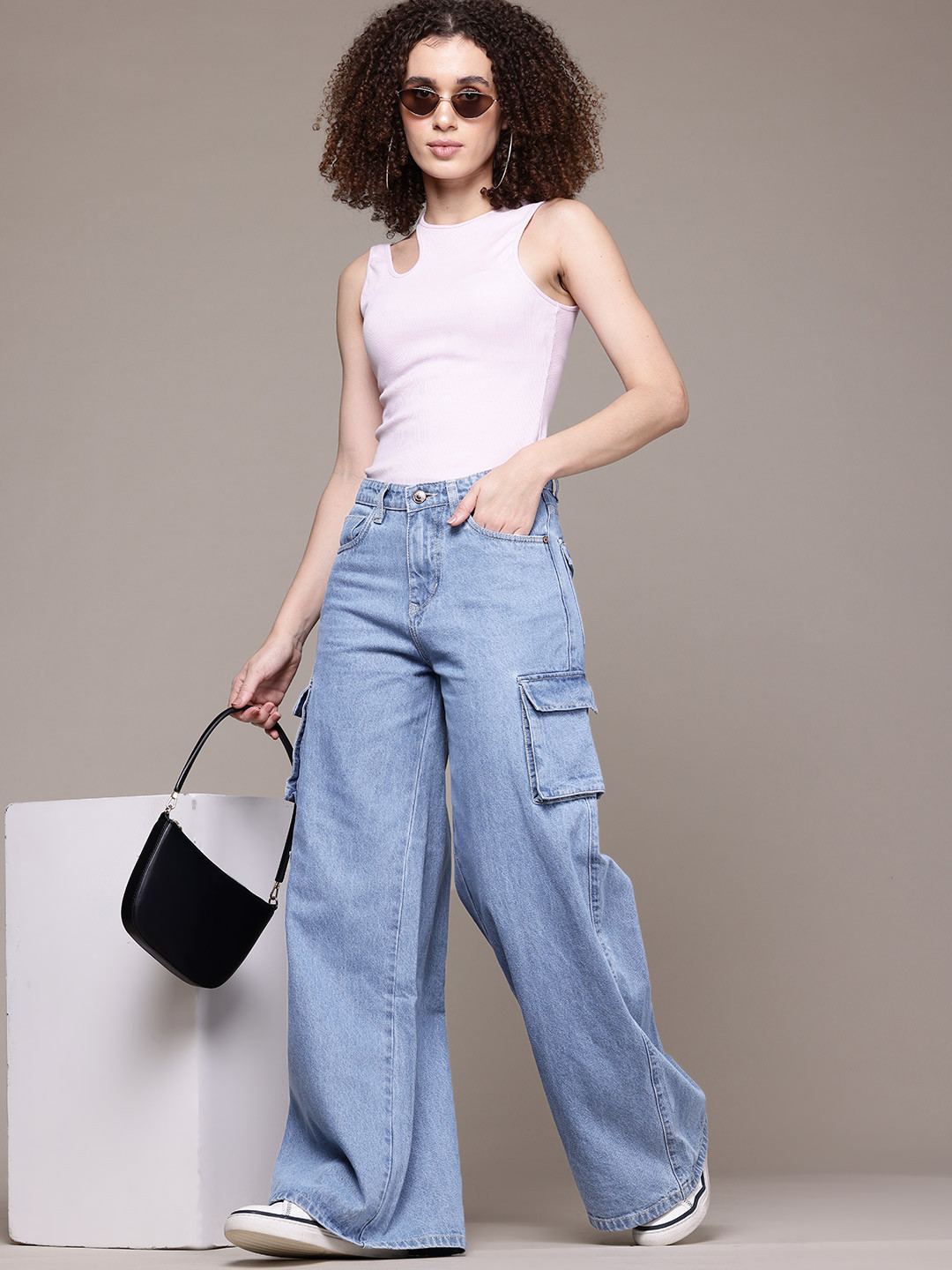 

The Roadster Lifestyle Co. Women Wide Leg High-Rise Pure Cotton Jeans, Blue