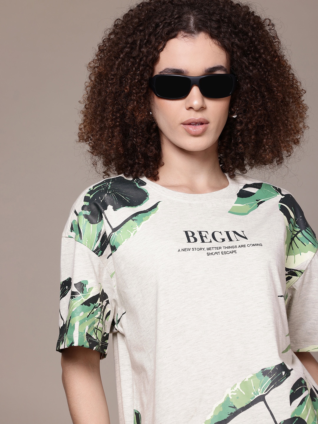 

The Roadster Lifestyle Co. Printed Oversized T-shirt, Cream