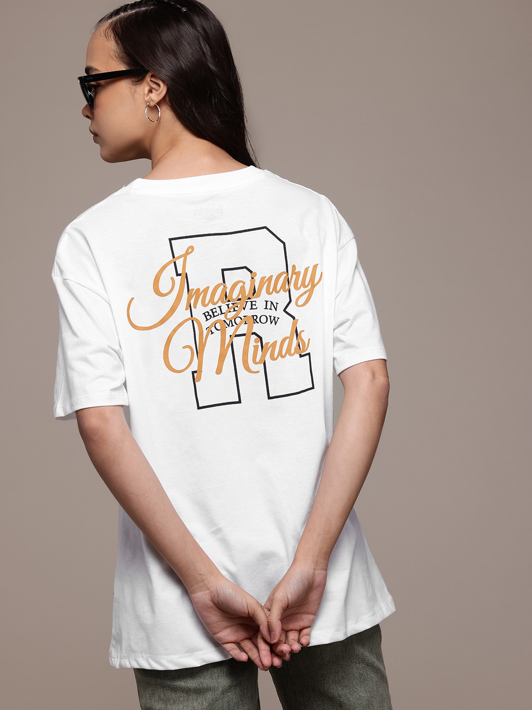 

The Roadster Lifestyle Co. Women Printed Oversized T-shirt, White