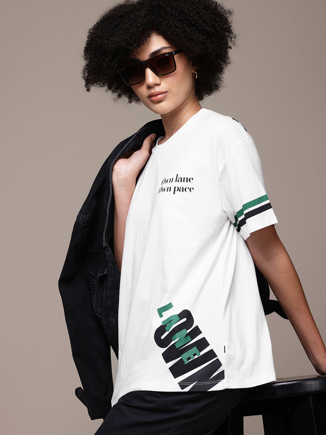 

The Roadster Lifestyle Co. Women Printed Oversized T-shirt, White