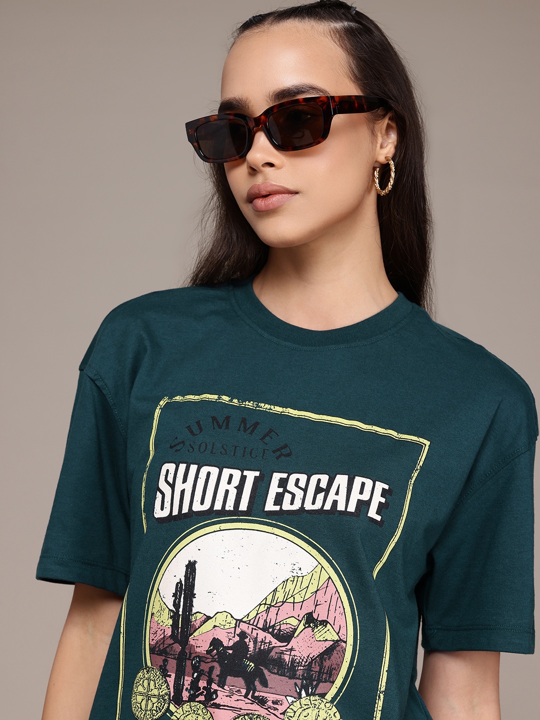 

The Roadster Lifestyle Co. Printed Drop-Shoulder Sleeves Pure Cotton T-shirt, Black