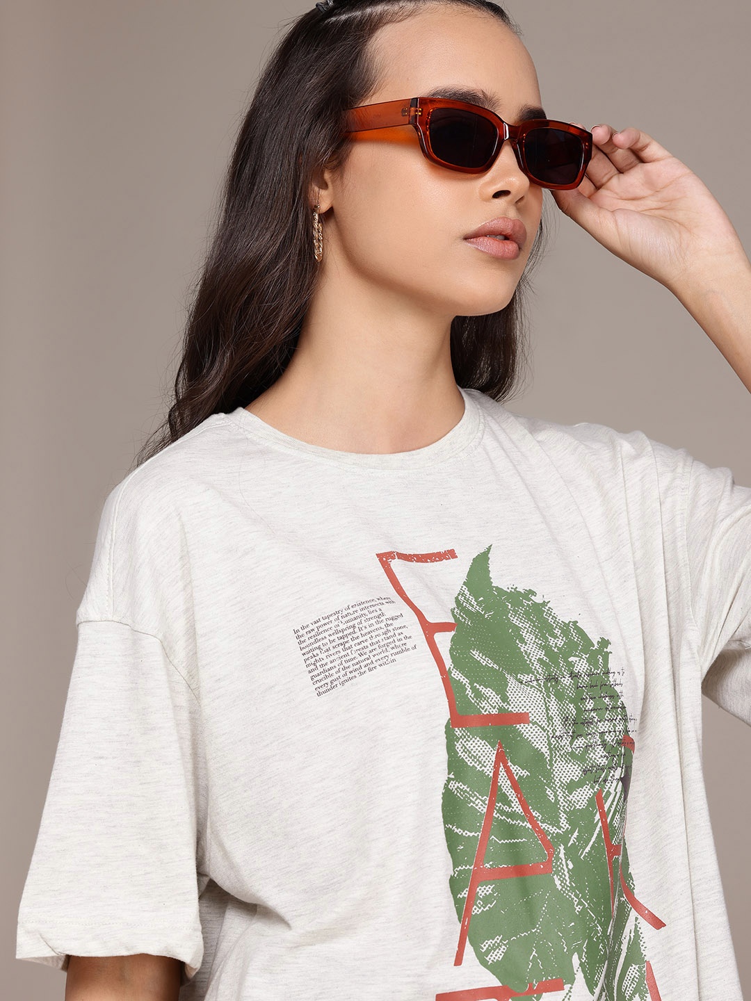 

The Roadster Lifestyle Co. Printed Oversized T-shirt, Grey melange