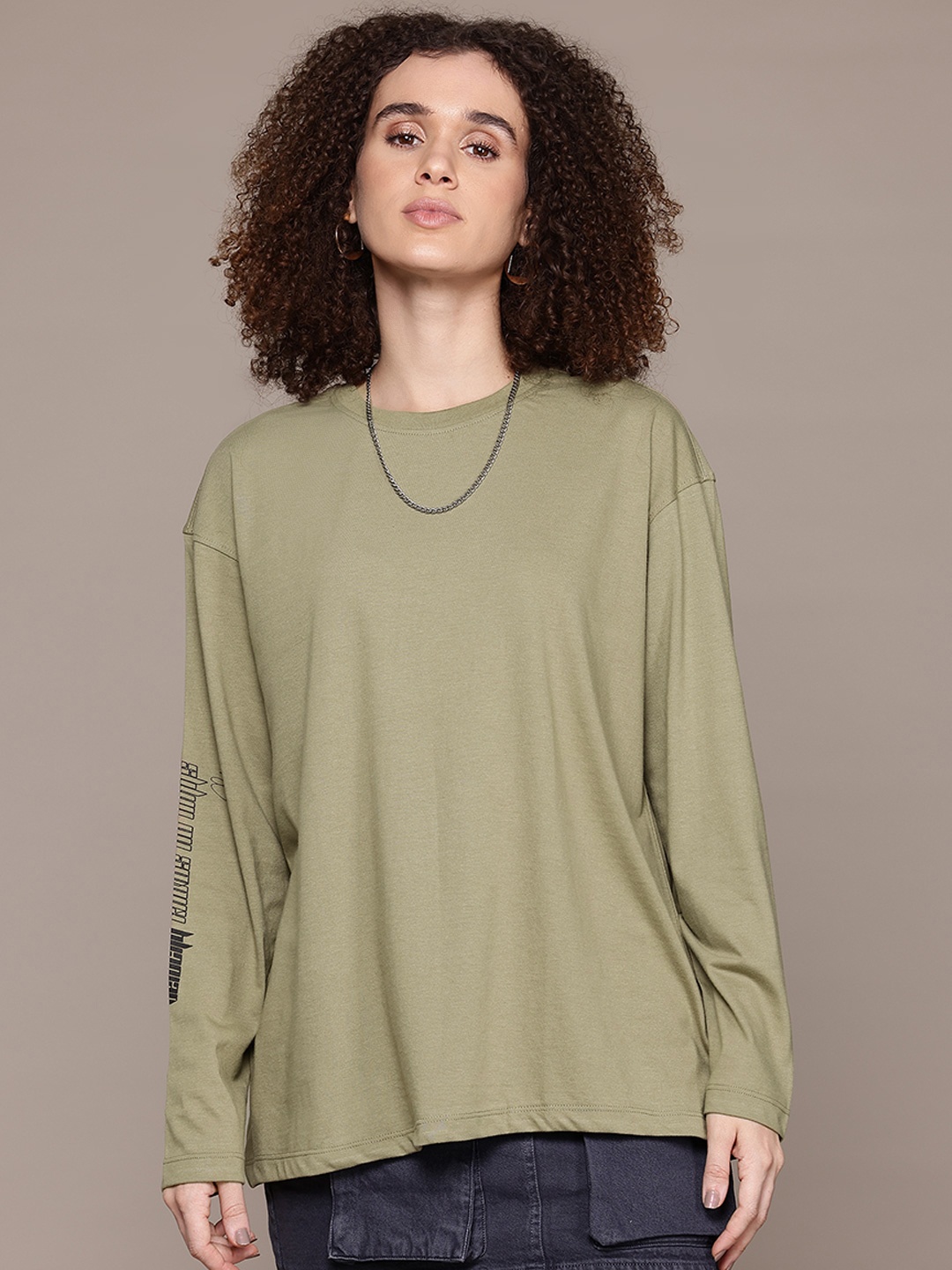 

The Roadster Lifestyle Co. Women Solid Oversized T-shirt, Olive